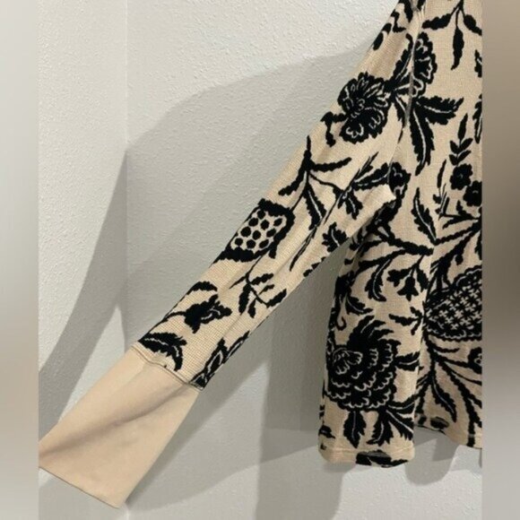 Sundance Floral Casual Preppy Thermal Cotton Top Boho Women’s Neutral - Picture 3 of 7